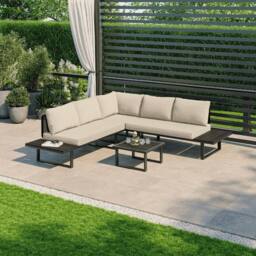 Modish Furnishing Naples Cream Aluminium 5 Seater Modular Corner Sofa Lounge Garden Set - thumbnail 1