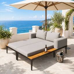 Merax Modular Outdoor Daybed Set Double Sun Lounger with Side Panels in Grey - thumbnail 1