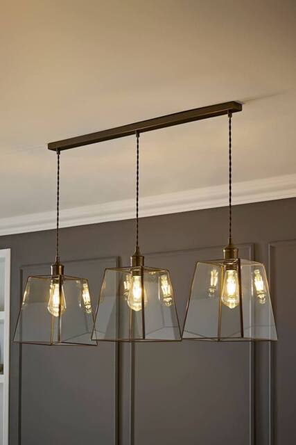 ValueLights Susie Glass Lantern Lamp Shade 3 Drop Diner Ceiling Pendant Light in Bronze - image 1