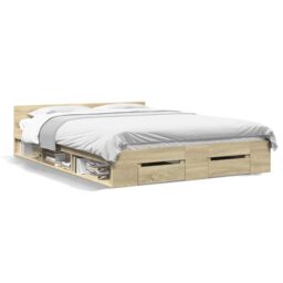 Berkfield Home Bed Frame with Drawers without Mattress Sonoma Oak 140x200 cm in Brown - thumbnail 2