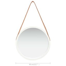 Berkfield Home Wall Mirror with Strap 40 cm White - thumbnail 6