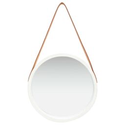 Berkfield Home Wall Mirror with Strap 40 cm White - thumbnail 2