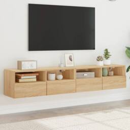 Berkfield Home TV Wall Cabinets 2 pcs Sonoma Oak 80x30x30 cm Engineered Wood in Light Tan - Size: 80 x 30 x 30 cm - thumbnail 2