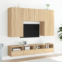 Berkfield Home TV Wall Cabinets 2 pcs Sonoma Oak 80x30x30 cm Engineered Wood in Light Tan - Size: 80 x 30 x 30 cm - thumbnail 4
