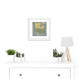 Artery8 1945 Ernest Dudley Chase Pictorial Map North America 8X8 Inch Square Wooden Framed Wall Art Print Picture with Mount in White - thumbnail 2