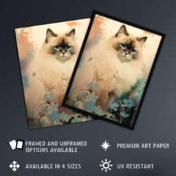 Artery8 Wall Art Print Ragdoll Cat Pastel Colour Animal Portrait Framed Picture in Beige - Size: A4 - thumbnail 2