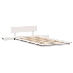 Berkfield Home Floor Bed Frame with Bedside Tables White 75x190cm Solid Wood - Size: 75x190 cm - thumbnail 2