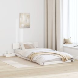 Berkfield Home Floor Bed Frame with Bedside Tables White 75x190cm Solid Wood - Size: 75x190 cm - thumbnail 1