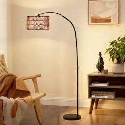 Wyld Haus Limo Adjustable Rattan Style Arc Floor Lamp with Dual Layer Shade in Black - thumbnail 9