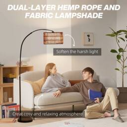 Wyld Haus Limo Adjustable Rattan Style Arc Floor Lamp with Dual Layer Shade in Black - thumbnail 5