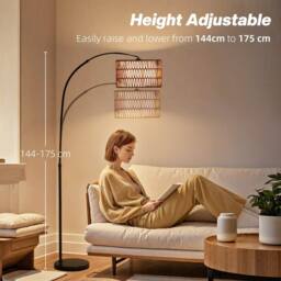 Wyld Haus Limo Adjustable Rattan Style Arc Floor Lamp with Dual Layer Shade in Black - thumbnail 6