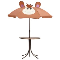 Berkfield Home 3 Piece Kids' Garden Bistro Set with Parasol Brown - thumbnail 3