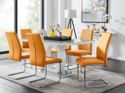 FurnitureboxUK Giovani 6-Seater Grey Glass Dining Table & 6 Lorenzo Faux Leather Dining Chairs in Mustard - thumbnail 1