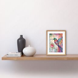 "Artery8 Wall Art Print Hummingbird With Mandala Patterns Colourful Folk Art Watercolour Painting Artwork Framed 9X7 Inch in Beige - Size: W7"" x H9""" - thumbnail 2