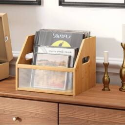Kelvenix Bamboo & Acrylic CD DVD Storage Box Organizer in Brown