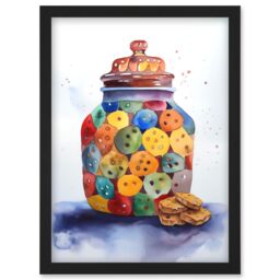 Artery8 Cookie Jar Folk Art Watercolour Painting Artwork Framed Wall Art Print A4 in Black - thumbnail 1