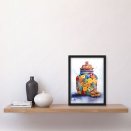 Artery8 Cookie Jar Folk Art Watercolour Painting Artwork Framed Wall Art Print A4 in Black - thumbnail 2