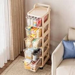 EONLION 5-Tier Plastic Storage Drawer Trolley Home Office Organiser in Cream - thumbnail 3