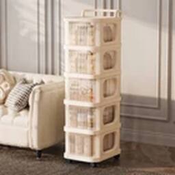 EONLION 5-Tier Plastic Storage Drawer Trolley Home Office Organiser in Cream - thumbnail 4