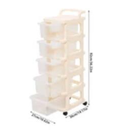 EONLION 5-Tier Plastic Storage Drawer Trolley Home Office Organiser in Cream - thumbnail 2