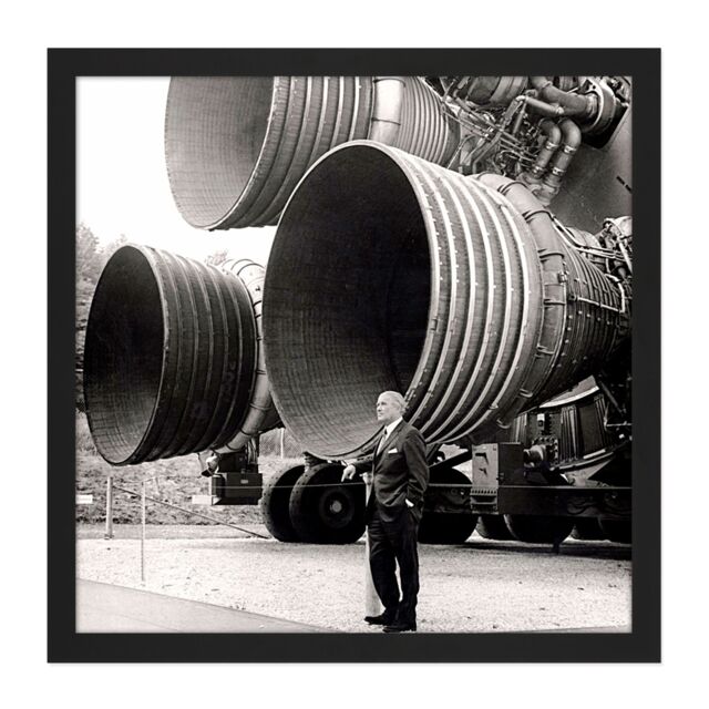"Artery8 Wall Art Print Space NASA Von Braun Saturn V F-1 Rocket Thrusters Photo Square Framed Picture 16X16 Inch in Black - Size: W16"" x H16""" - image 1