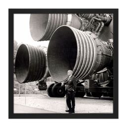 "Artery8 Wall Art Print Space NASA Von Braun Saturn V F-1 Rocket Thrusters Photo Square Framed Picture 16X16 Inch in Black - Size: W16"" x H16""" - thumbnail 1