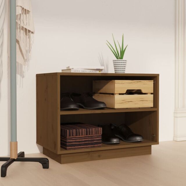 Berkfield Home Shoe Cabinet Honey Brown 60x34x45 cm Solid Wood Pine - Size: 60 x 34 x 45 cm - image 1