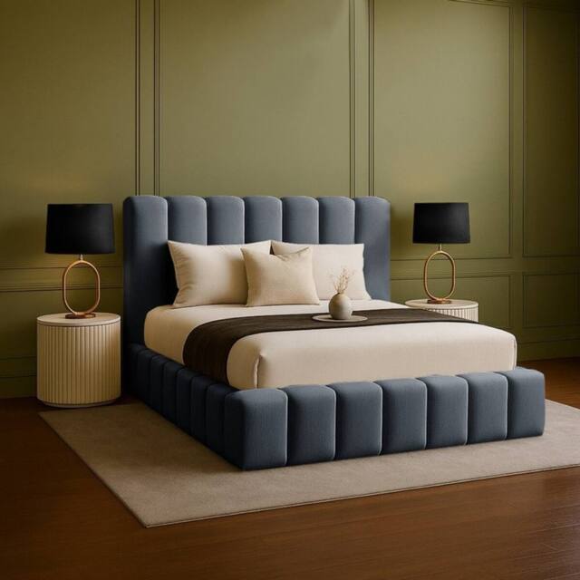 Desire Deco Plush Velvet Upholstered Daisy Ottoman Storage Bed Frame with Lift-Up in Charcoal - Size: King - image 1