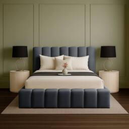 Desire Deco Plush Velvet Upholstered Daisy Ottoman Storage Bed Frame with Lift-Up in Charcoal - Size: King - thumbnail 2