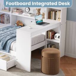 Merax 3ft Single Corner Cabin Bed with Desk, LED & Charging Station in White - thumbnail 8