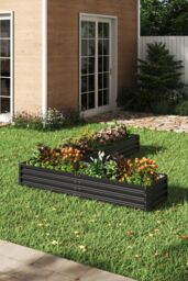 Living and Home L-Shaped Galvanized Steel Raised Garden Bed Charcoal Black - thumbnail 3