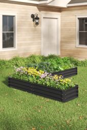 Living and Home L-Shaped Galvanized Steel Raised Garden Bed Charcoal Black - thumbnail 1
