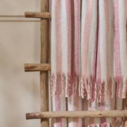 Wylder Beechwood 100% Cotton Woven Stripe Throw in Pink - Size: 140 cm x 180 cm - thumbnail 2