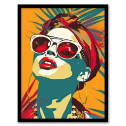 "Artery8 Summer Holiday Travel Vibes Colourful Portrait Framed Art Print in Mustard - Size: W12"" x H16""" - thumbnail 1