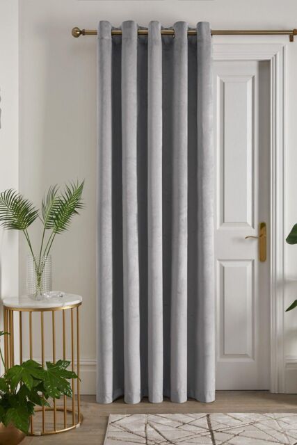 Laurence Llewelyn-Bowen 'Montrose' Velvet Blackout Eyelet Single Panel Door Curtain in Silver - Size: 168 cm width x 214 cm drop - image 1
