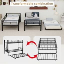 Direct Wicker Reinforced Metal Three-Layer Bunk Bed with Pull-Out Bed in Black - Size: Single - thumbnail 6