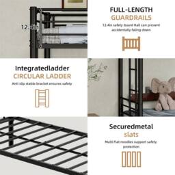Direct Wicker Reinforced Metal Three-Layer Bunk Bed with Pull-Out Bed in Black - Size: Single - thumbnail 4