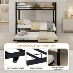Direct Wicker Reinforced Metal Three-Layer Bunk Bed with Pull-Out Bed in Black - Size: Single - thumbnail 5