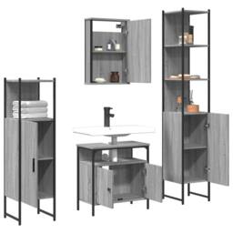 Berkfield Home 4 Piece Bathroom Furniture Set Grey Sonoma Engineered Wood - thumbnail 4