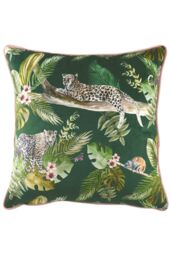 Evans Lichfield Jungle Leopard Velvet Piped Cushion in Green - Size: 43 cm x 43 cm