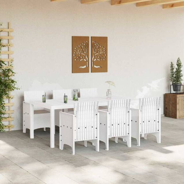 Berkfield Home Modern 7 Piece Garden Dining Set with Cushions White Poly Rattan - image 1