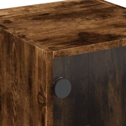 Berkfield Home Side Cabinet with Glass Doors Smoked Oak 35x37x75.5 cm in Brown - thumbnail 9