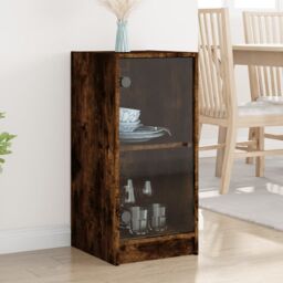 Berkfield Home Side Cabinet with Glass Doors Smoked Oak 35x37x75.5 cm in Brown