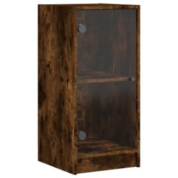 Berkfield Home Side Cabinet with Glass Doors Smoked Oak 35x37x75.5 cm in Brown - thumbnail 2