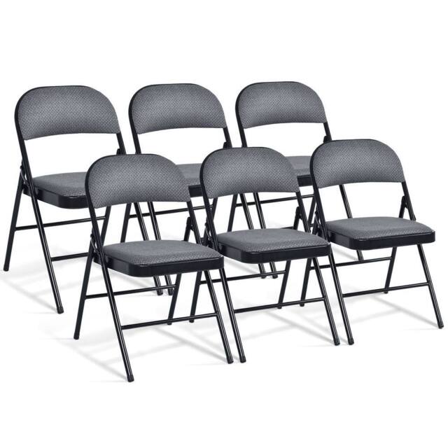 Costway Set of 6 Folding Fabric Padded Chairs w/Sponge Seat & Backrest-Grey in Grey - image 1