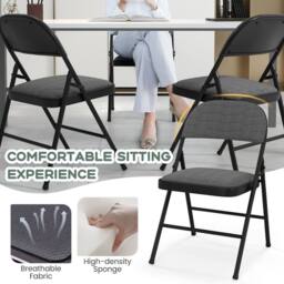 Costway Set of 6 Folding Fabric Padded Chairs w/Sponge Seat & Backrest-Grey in Grey - thumbnail 4