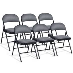 Costway Set of 6 Folding Fabric Padded Chairs w/Sponge Seat & Backrest-Grey in Grey - thumbnail 1