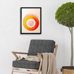 "Artery8 Wall Art Print Boho Abstract Line Painting Pastel Patterned Autumn Circles Of Pink, Yellow & Orange Art Framed in Black - Size: W12"" x H16""" - thumbnail 2