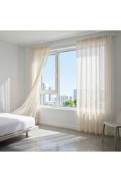 Living and Home 2 Panels Semi-sheer Lace Curtains with Tassels in Beige - Size: 100 cm width x 210 cm drop - thumbnail 3