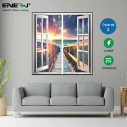 ENER-J LED Landscape Window Panel Set 120x60cm 120W Bridge Beach Design in White - Size: 120x60 cm - thumbnail 2